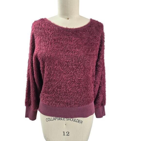 Nine West 100% Polyester Fuzzy Wine Top Elastic Ribbed Trim - Picture 1 of 4